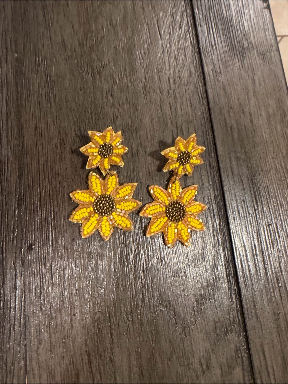 Yellow Beaded Sunflower Dangle Earrings